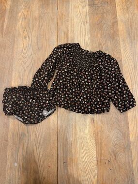 Rylee + Cru Black Floral Smocked Top and Bloomers Set